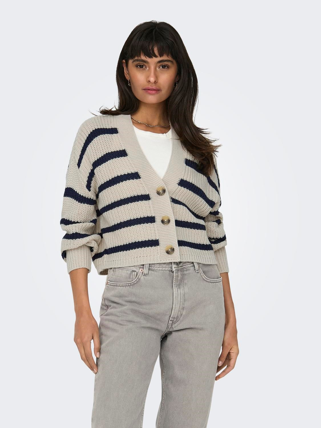 LS Navy Stripe Cropped Cardi